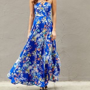Yumi Kim Blue Floral Silk Maxi Dress